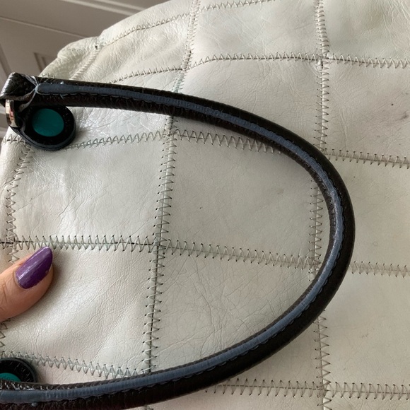 Vintage Y2K 90’S Square Patch Medium Leather White Snap Purse Bag Made in Italy - Picture 14 of 16